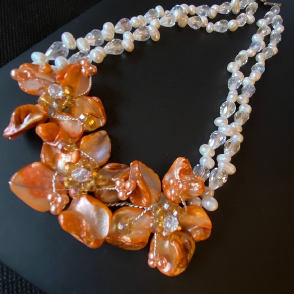 Real Pearl Crystal Necklace Silver clasp - Picture 7 of 12